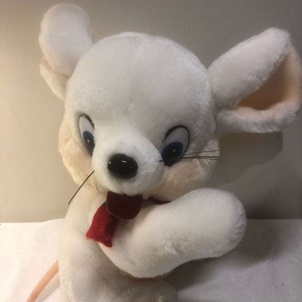 Cute White And Peach Plush Mouse With Scarf 12” Whimsy